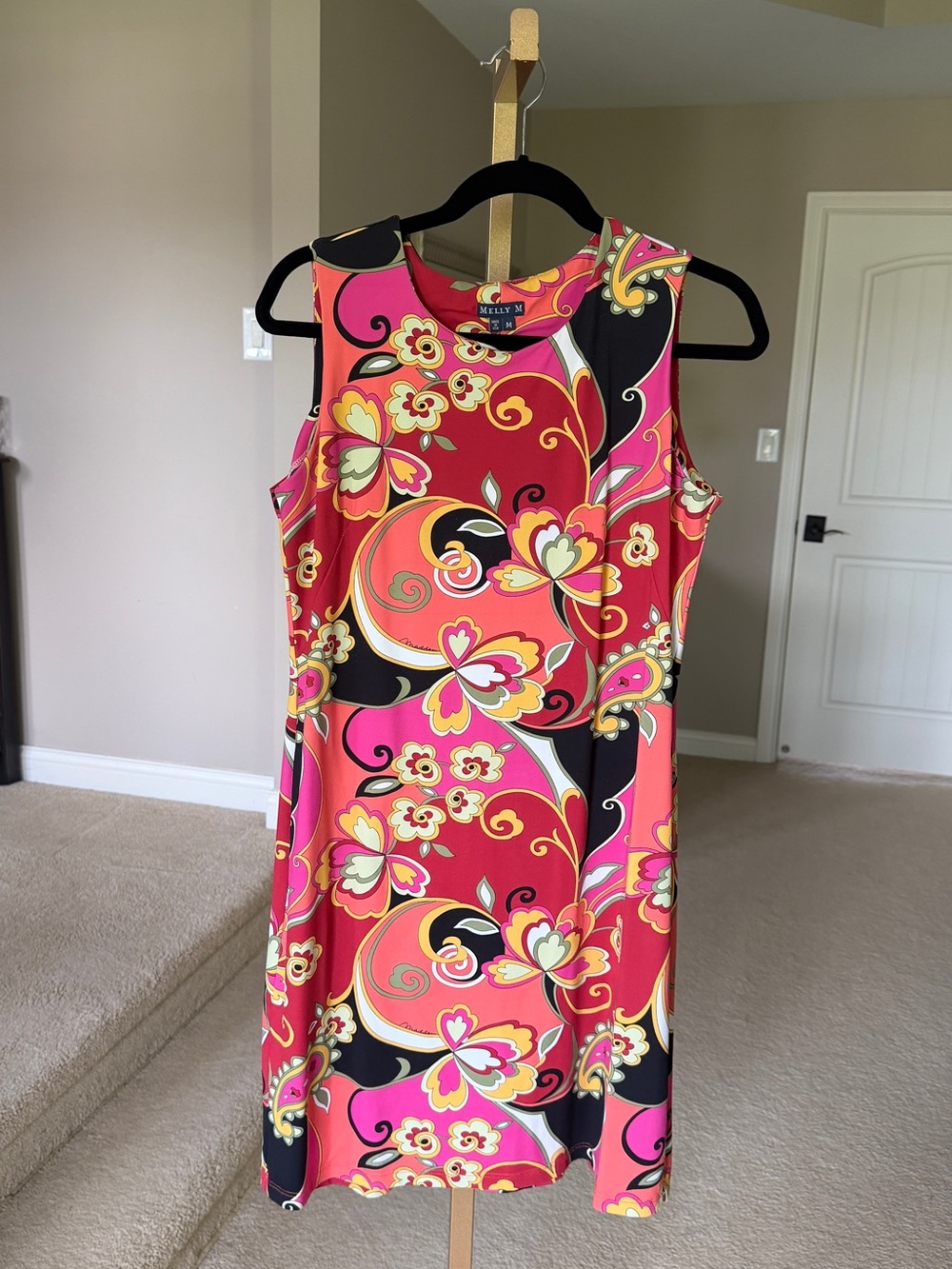 Melly M Bold Floral Midi Dress in Red, Pink & Black